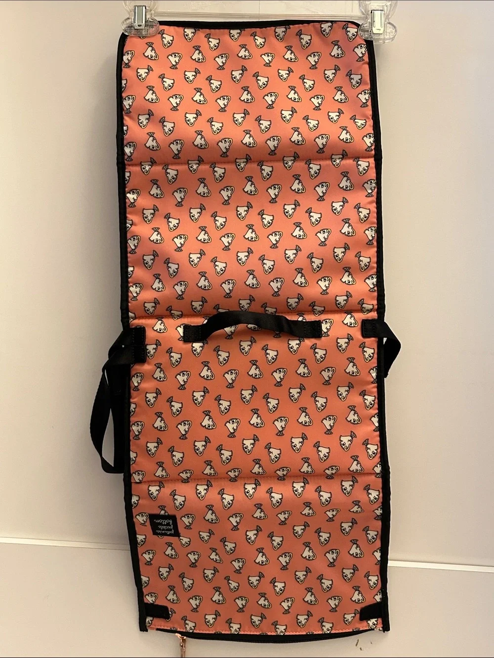 Petunia Pickle Bottom Coral Pouch with White Dog Print and Black Trim
